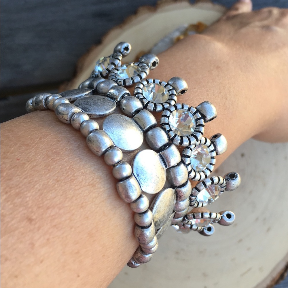 Vintage Silver tone Stretchy Bling Bracelet
